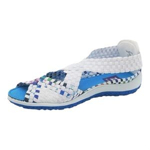 Zee Alexis Saletto Sandal In White Turquoise Multicolor. Size 8.